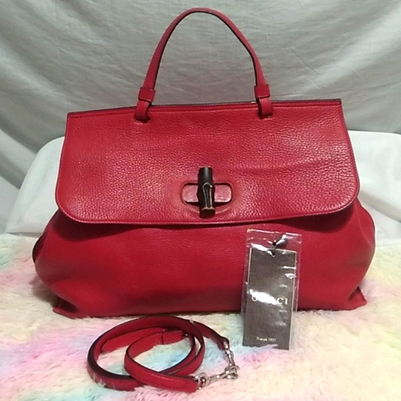 Gucci Handbags - FLASH SALE! Auth Gucci Bamboo Daily Red Leather Large Shoulder/Handbag